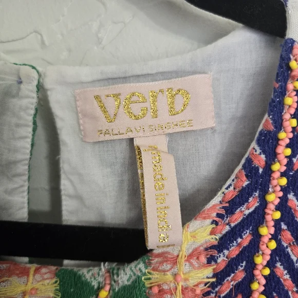 Anthro Verb by Pallavi Embroidered Swiss Dot Boho Blue Top - Picture 11 of 13